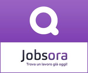 Logo di Jobsora con sfondo viola e testo informativo.
