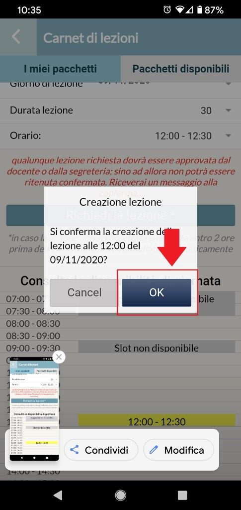 Schermata di prenotazione lezioni online per corsi di inglese.