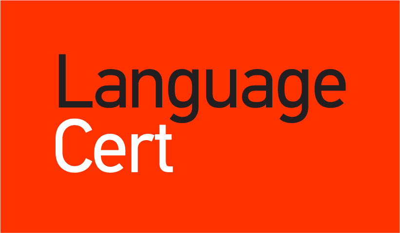 Logo di LanguageCert su sfondo rosso